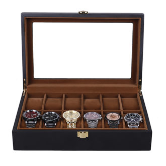 wb49 Front Black StrapsCo Heritage Watch Box for 12 Watches Watch Storage