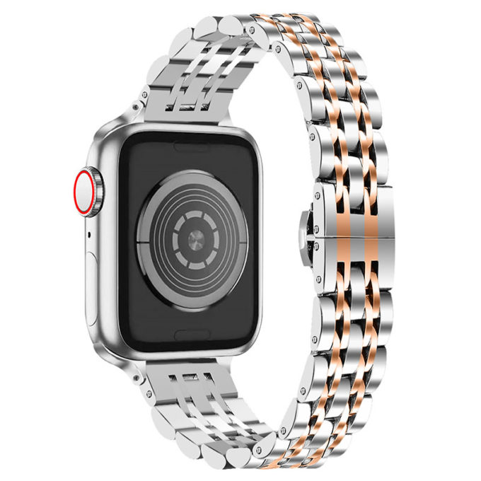 a.m22 Back Silver & Rose StrapsCo Slim Stainless Steel Bracelet for Apple Watch