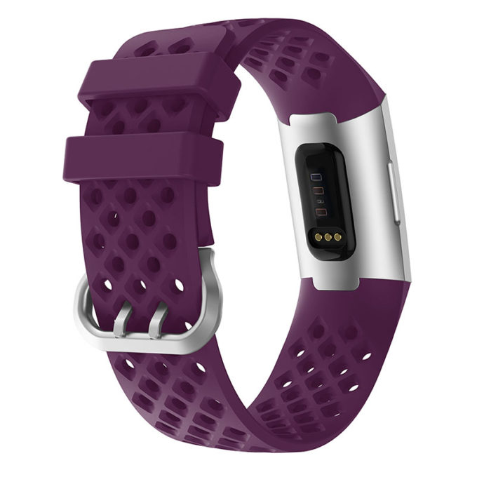 fb.r35.18a Back Dark Purple Perforated Silicone Rubber Replacement Watch Band Strap for Fitbit Charge 3