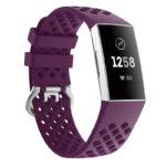 fb.r35.18a Front Dark Purple Perforated Silicone Rubber Replacement Watch Band Strap for Fitbit Charge 3