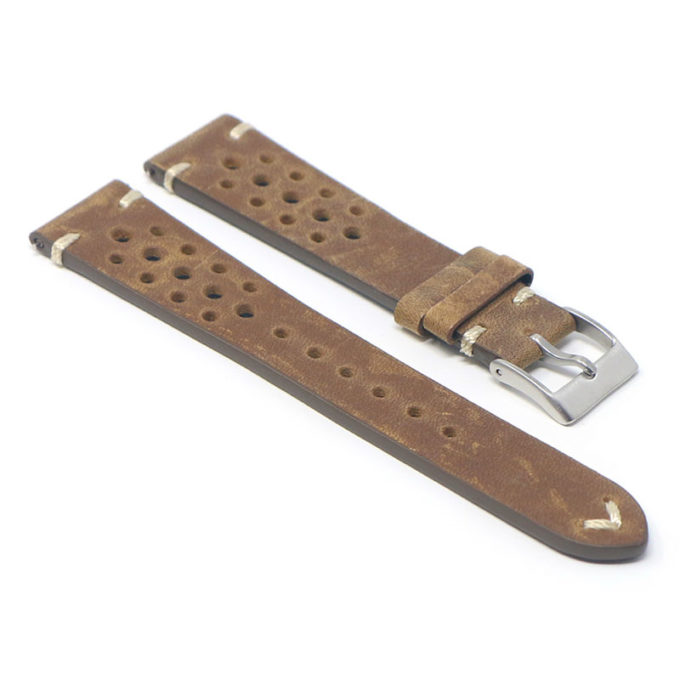 ra10.2 Angle Dark Brown DASSARI Distressed Perforated Leather Watch Band Strap 20mm
