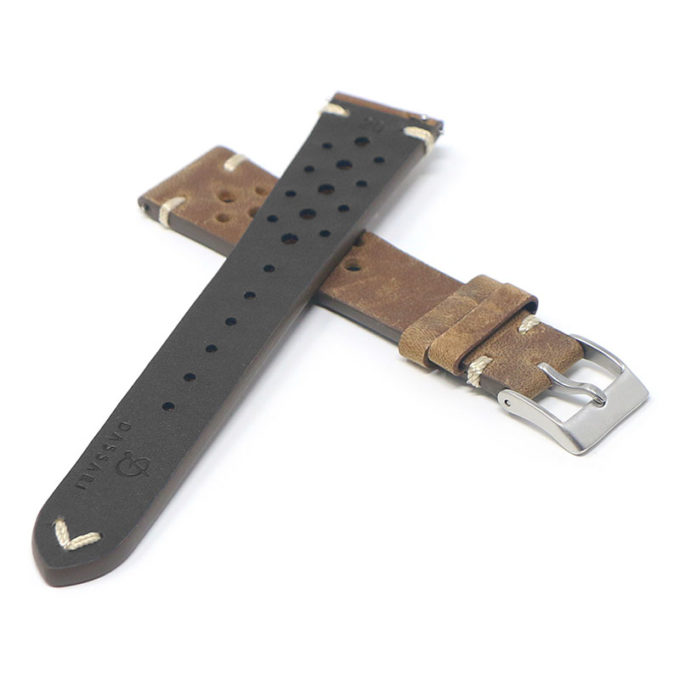 ra10.2 Cross Dark Brown DASSARI Distressed Perforated Leather Watch Band Strap 20mm