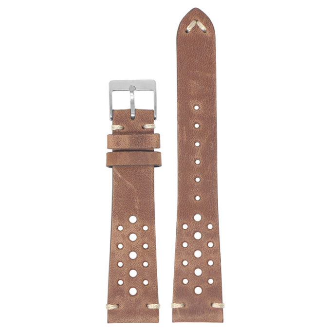 ra10.9 Main Brown DASSARI Distressed Perforated Leather Watch Band Strap 20mm