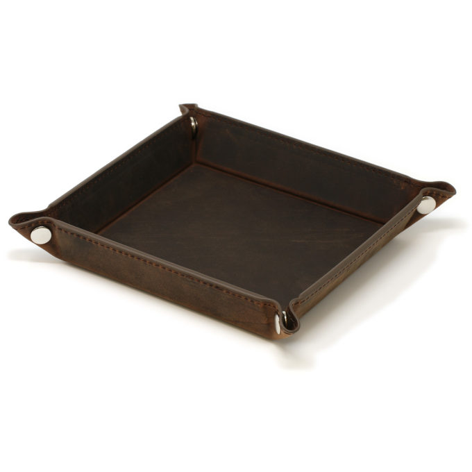 DASSARI Vintage Leather Valet Tray in Dark Brown