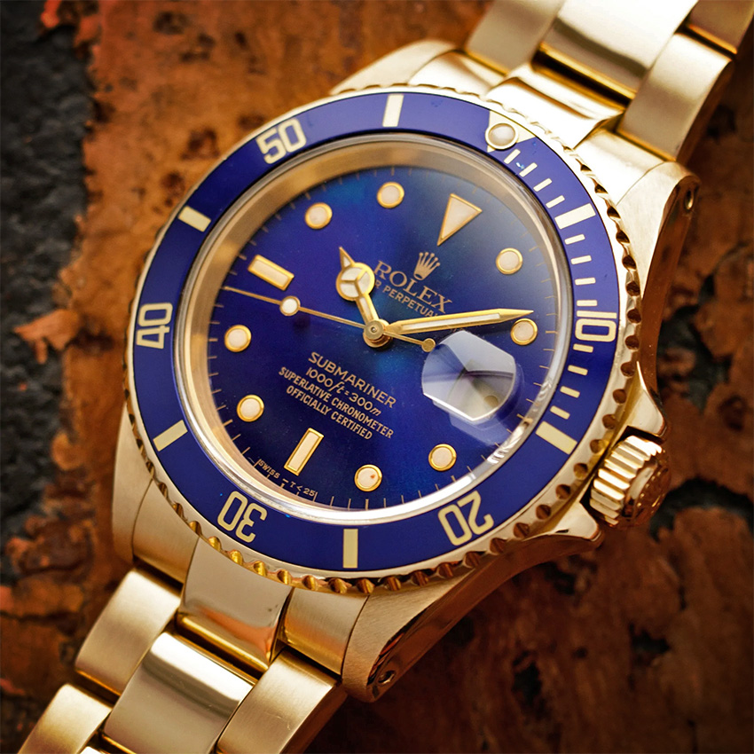 history_&_evolution_of_rolex_submariner_1988_reference_16618_yellow_gold_blue_bezel_Blue_dial