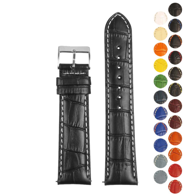 st21.1.1 Gallery Black Crocodile Embossed Leather Watch Band Strap