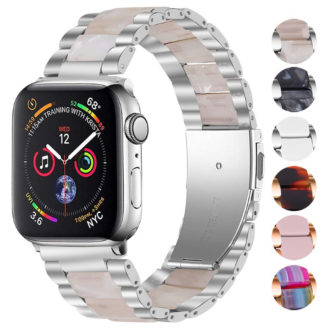 a.m24.ss.13 Silver & Pink Gallery StrapsCo Stainless Steel & Resin Band for Apple Watch 38mm 42mm