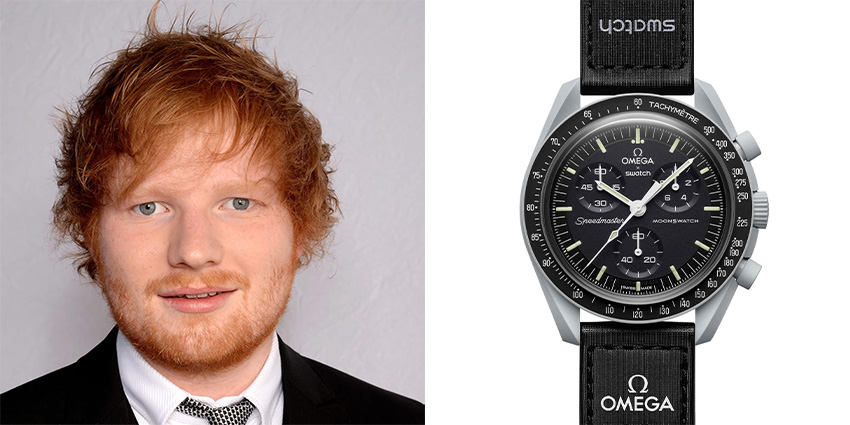 affordable watches worn by celebrities ed sheeran omega swatch moonswatch