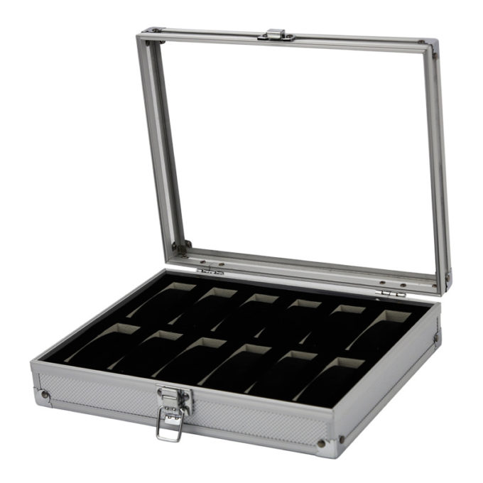 wb16.ss StrapsCo Aluminum Watch Box for 12 Watches