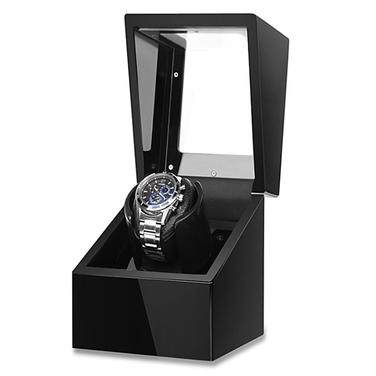 Piano Black Double Watch Winder with Storage StrapsCo