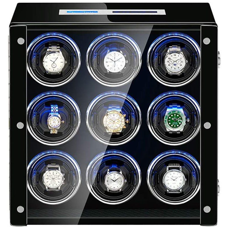 Piano Black Touch Screen LED Watch Winder for 9 Watches | StrapsCo