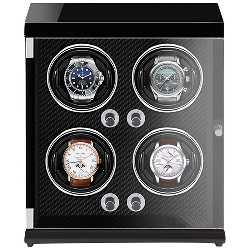 Piano Black Watch Winder with Carbon Fiber Interior for 6 Watches ...