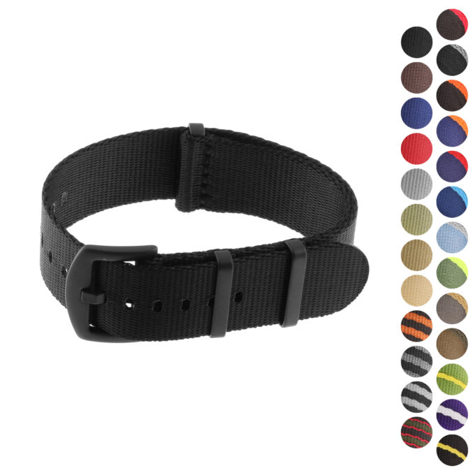 nt4.nl.1.mb Gallery Black StrapsCo Premium Woven Nylon Seatbelt NATO Watch Band Strap with Black Buckle 18mm 20mm 22mm 24mm