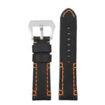 p618.1.12 Main Black w Orange Stiching DASSARI Vagabond Hand Stitched Leather Watch Band Strap 22mm 24mm 26mm