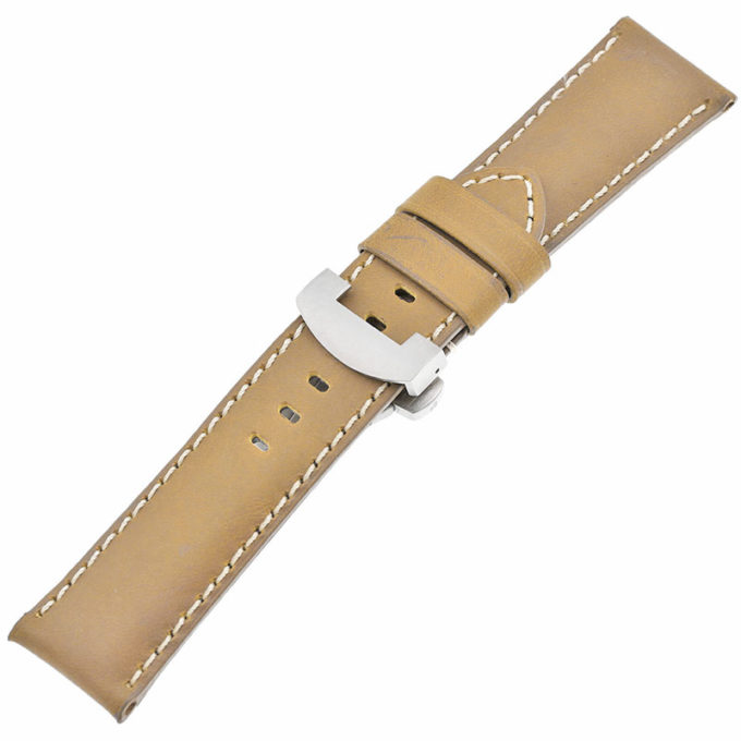 ps3.17.ms Main Khaki Salvage Leather Panerai Watch Band Strap With Matte Silver Deployant Clasp