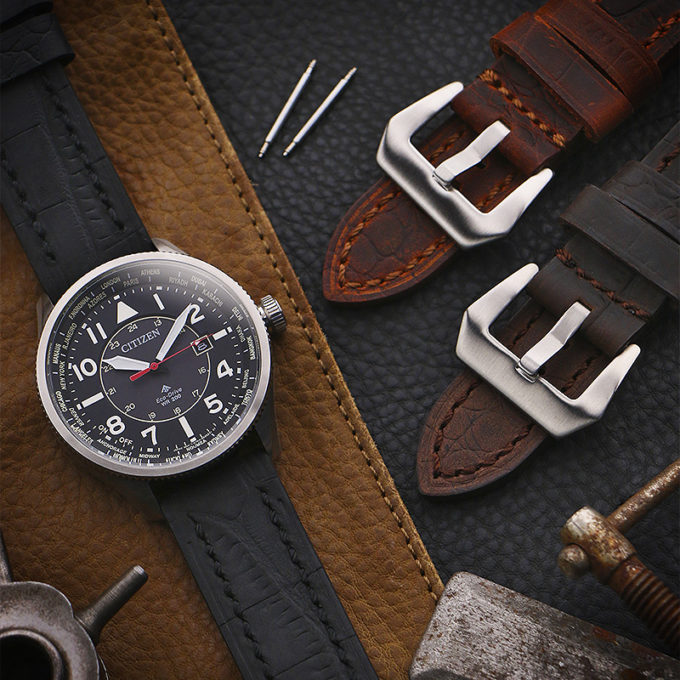 x7 Creative Heavy Duty Vintage Crocodile Leather Watch Band Strap 20mm 22mm 24mm