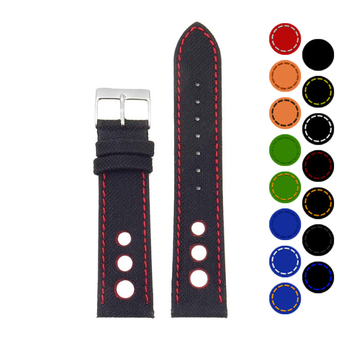 Gallery ra1 DASSARI Turbo Nylon Rally Watch Band Strap w Contrast Stitching & Leather Backing 18mm 20mm 22mm 24mm 26mm