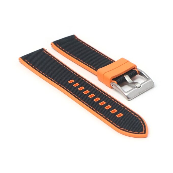 fk15.12.1 Angle Orange & Black DASSARI Sailcloth FKM Hybrid Watch Band Strap 20mm 22mm