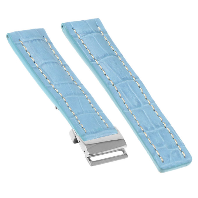 brt11.c.5a.22.ss Main Light Blue With White Stitching (Silver Clasp) DASSARI Vantage Padded Crocodile Embossed Leather Watch Band Strap For Breitling 20mm 22mm 24mm