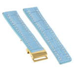 brt11.c.5a.22.yg Main Light Blue With White Stitching (Yellow Gold Clasp) DASSARI Vantage Padded Crocodile Embossed Leather Watch Band Strap For Breitling 20mm 22mm 24mm