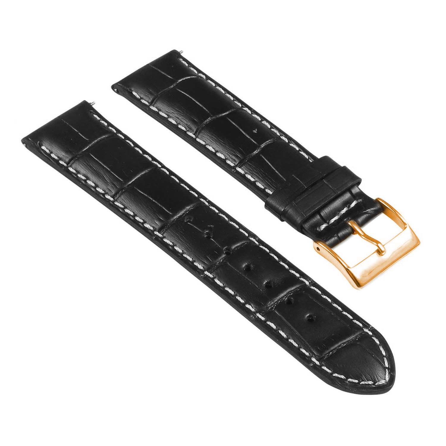 st21.1.22.rg Angle Black & White Crocodile Embossed Leather Watch Band