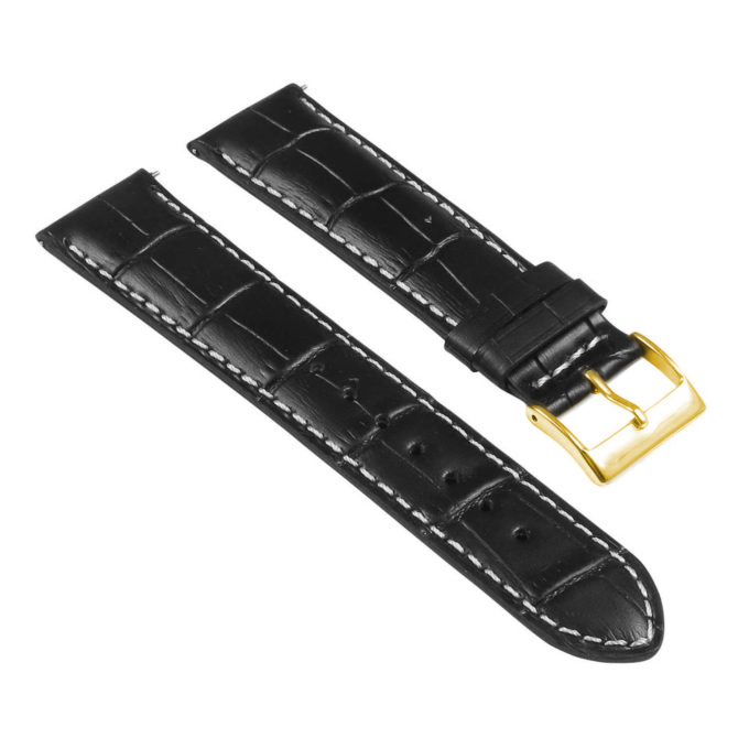 st21.1.22.yg Angle Black & White Crocodile Embossed Leather Watch Band