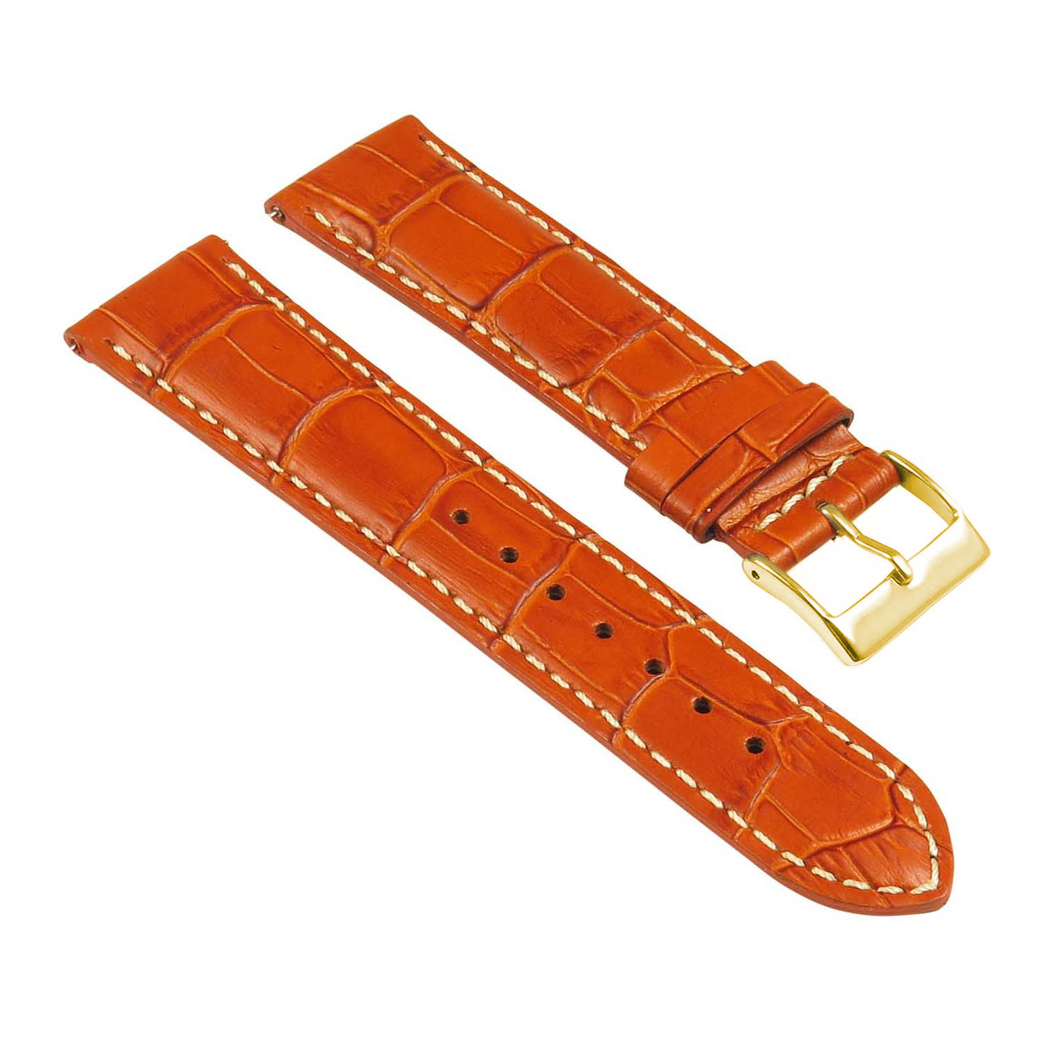 st21.3.22.yg Angle Tan & White Crocodile Embossed Leather Watch Band