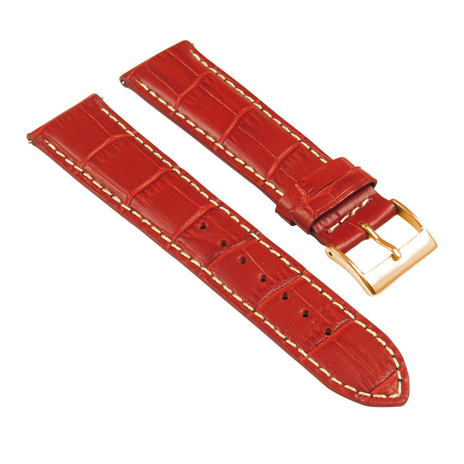 st21.6.22.rg Angle Red & White Crocodile Embossed Leather Watch Band