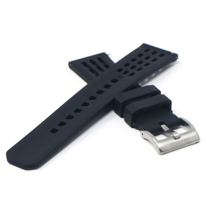 fk17.1 Cross Black DASSARI Flex Perforated FKM Rubber Watch Band Strap 20mm 22mm