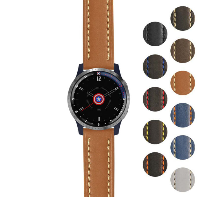 g.lh.fa.st23 Gallery Tan & White StrapsCo Heavy Duty Mens Leather Watch Band Strap 22mm