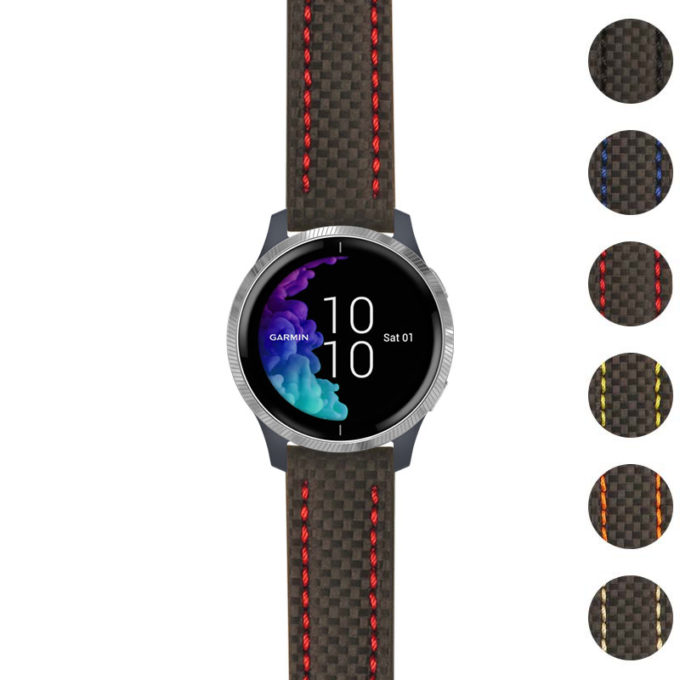 g.venu.st25 Gallery Black & Red StrapsCo Heavy Duty Carbon Fiber Watch Strap 20mm