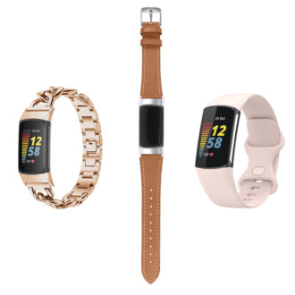 gb16.2.13a Brown & Soft Pink Women's Strap Bundle for Fitbit Charge 5 & Charge 6