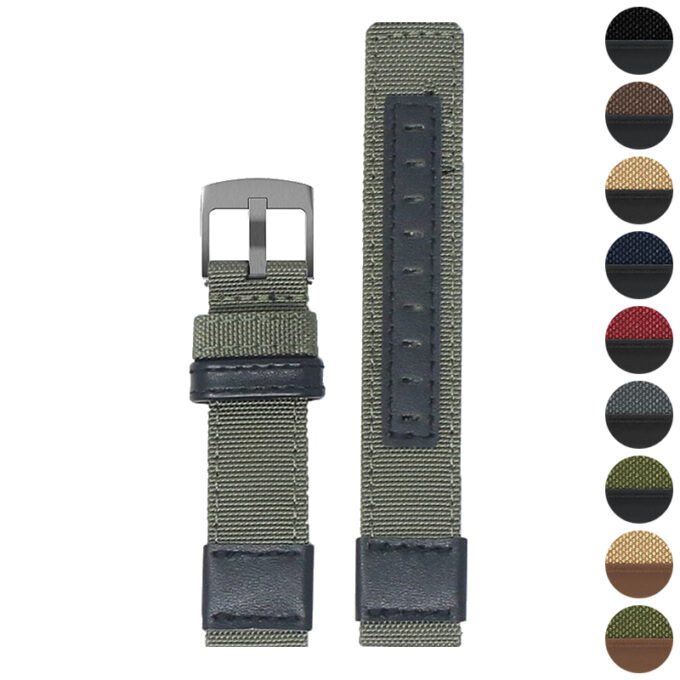 ks.ny2 Gallery Green & Brown StrapsCo Rugged Canvas Watch Band Strap 19mm 20mm 21mm 22mm