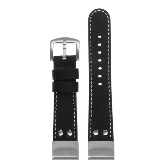 ds15 Up Black with Ivory Stictching StrapsCo DASSARI Pilot Leather Watch Band with Brush Silver Buckle 20mm