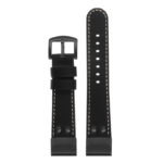 ds15 Up Black with Ivory Stictching StrapsCo DASSARI Pilot Leather Watch Band with Matte Black Buckle 20mm