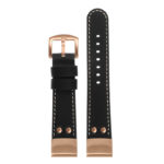 ds15 Up Black with Ivory Stictching StrapsCo DASSARI Pilot Leather Watch Band with Rose Gold Buckle 20mm