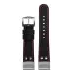 ds15 Up Black with Red Stictching StrapsCo DASSARI Pilot Leather Watch Band with Brush Silver Buckle 20mm