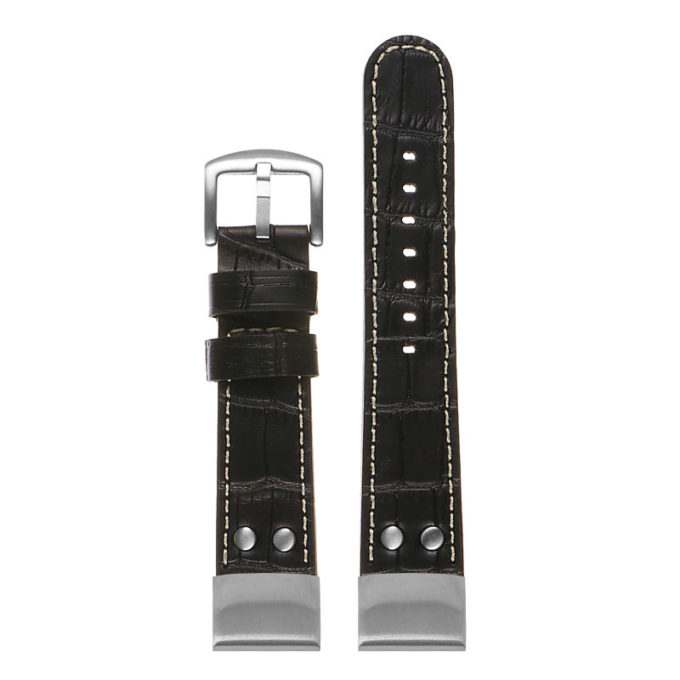 ds16 Up Black StrapsCo DASSARI Croc Embossed Leather Pilot Watch Band with Brush Silver Buckle 20mm