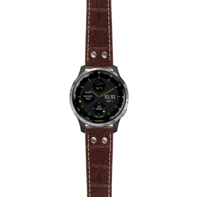 g.d2a.ds16 Main Brown StrapsCo DASSARI Croc Embossed Leather Pilot Watch Band with Brush Silver Buckle 20mm