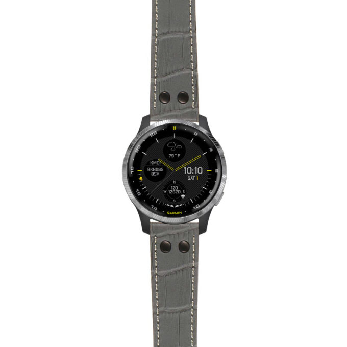 g.d2a.ds16 Main Grey StrapsCo DASSARI Croc Embossed Leather Pilot Watch Band with Matte Black Buckle 20mm