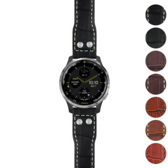 g.d2a.iw1 Gallery Black with White Stitching StrapsCo DASSARI Aviator Crocodile Embossed Leather Strap 20mm