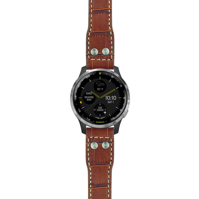 g.d2a.iw1 Main Brown with White Stitching StrapsCo DASSARI Aviator Crocodile Embossed Leather Strap 20mm