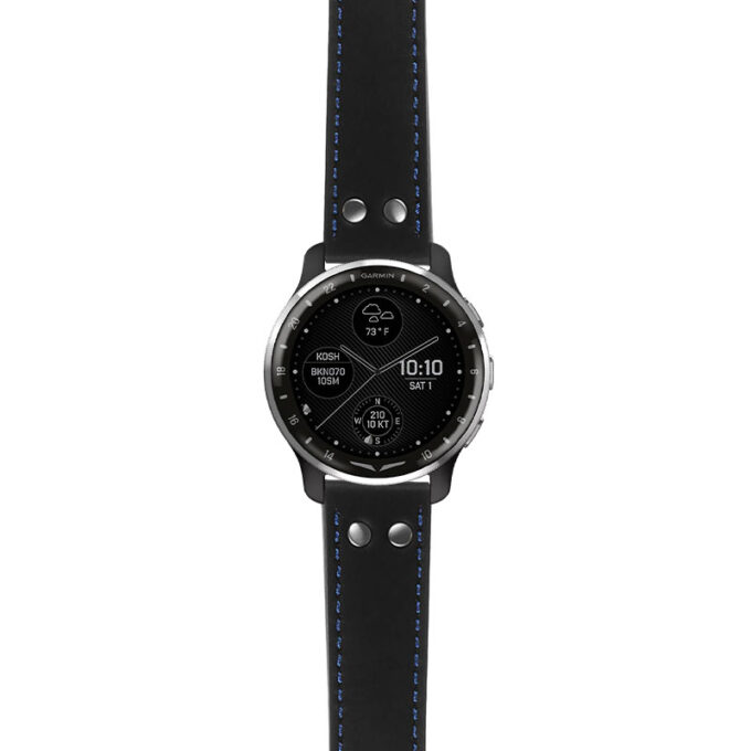g.dax10.ds15 Main Black with Blue Stictching StrapsCo DASSARI Pilot Leather Watch Band with Brush Silver Buckle 20mm