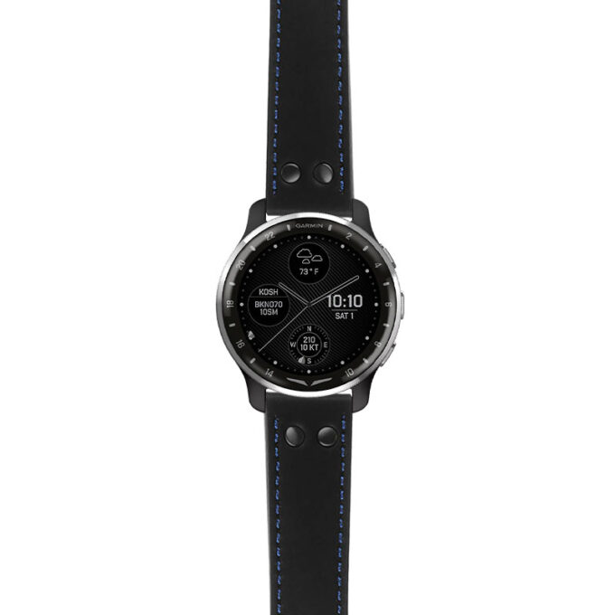 g.dax10.ds15 Main Black with Blue Stictching StrapsCo DASSARI Pilot Leather Watch Band with Matte Black Buckle 20mm