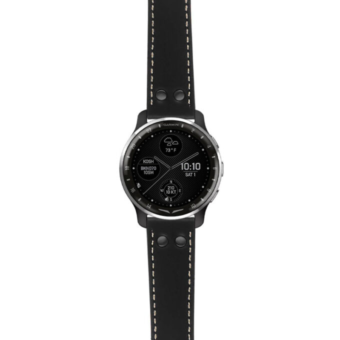 g.dax10.ds15 Main Black with Ivory Stictching StrapsCo DASSARI Pilot Leather Watch Band with Matte Black Buckle 20mm