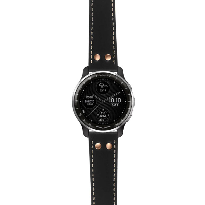 g.dax10.ds15 Main Black with Ivory Stictching StrapsCo DASSARI Pilot Leather Watch Band with Rose Gold Buckle 20mm