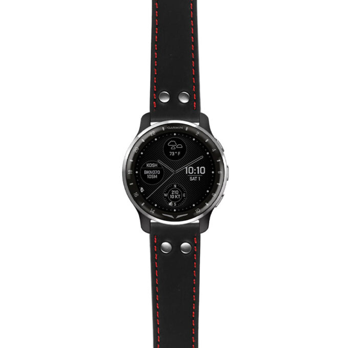 g.dax10.ds15 Main Black with Red Stictching StrapsCo DASSARI Pilot Leather Watch Band with Brush Silver Buckle 20mm