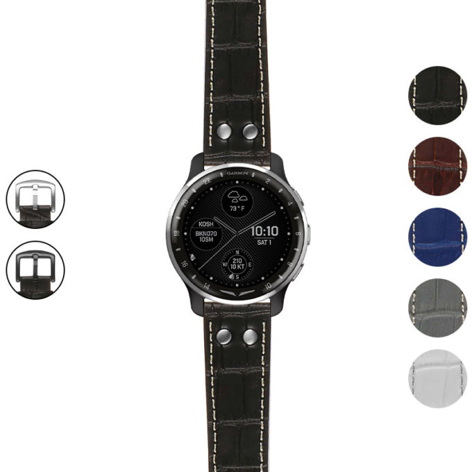 g.dax10.ds16 Gallery Black StrapsCo DASSARI Croc Embossed Leather Pilot Watch Band with Brush Silver Buckle 20mm
