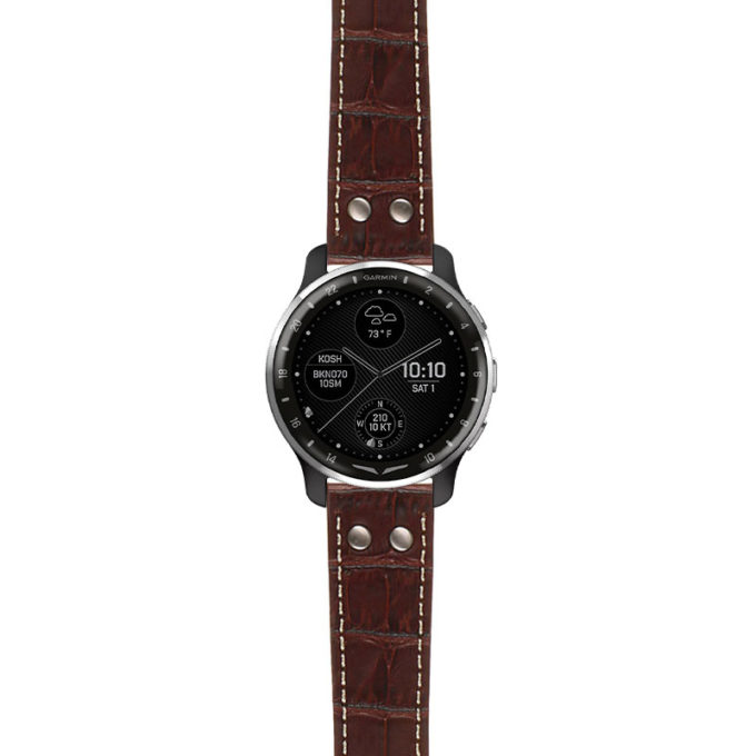 g.dax10.ds16 Main Brown StrapsCo DASSARI Croc Embossed Leather Pilot Watch Band with Brush Silver Buckle 20mm