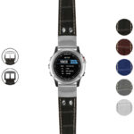 g.d2bv.ds16 Gallery Black StrapsCo DASSARI Croc Embossed Leather Pilot Watch Band with Brush Silver Buckle 22mm